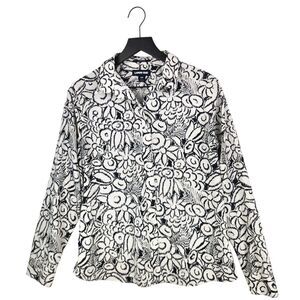 Lands End No Iron Supima Cotton Button Shirt Womens 12P Abstract Floral Office